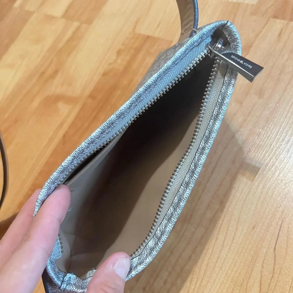 Michael Kors Silver and Tan Crossbody Bag